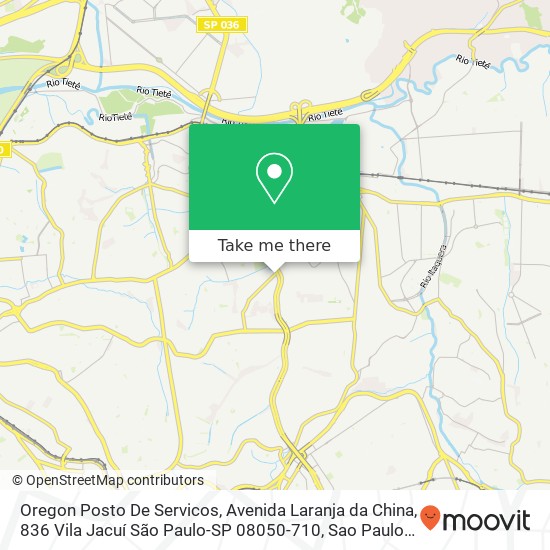 Mapa Oregon Posto De Servicos, Avenida Laranja da China, 836 Vila Jacuí São Paulo-SP 08050-710