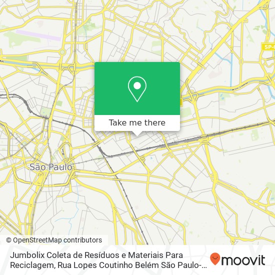 Mapa Jumbolix Coleta de Resíduos e Materiais Para Reciclagem, Rua Lopes Coutinho Belém São Paulo-SP 03054-010