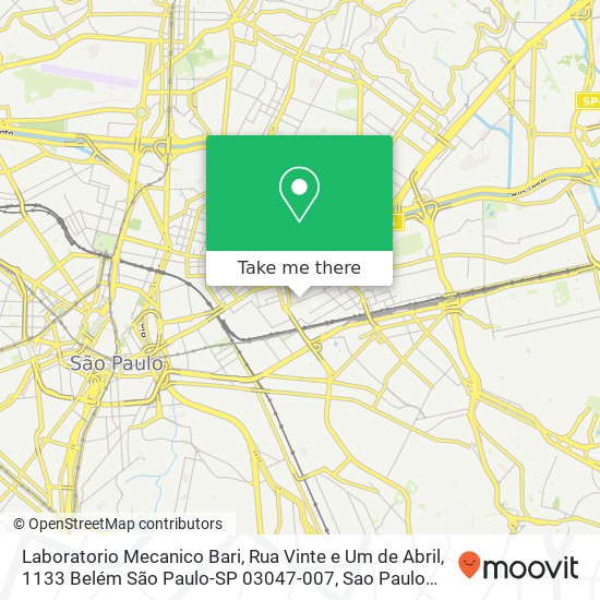 Mapa Laboratorio Mecanico Bari, Rua Vinte e Um de Abril, 1133 Belém São Paulo-SP 03047-007