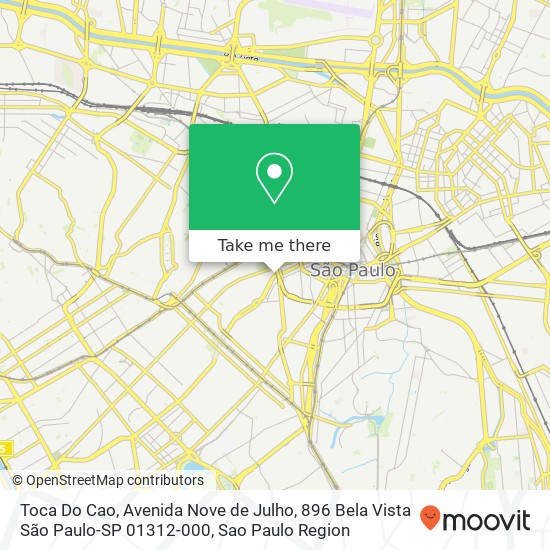 Mapa Toca Do Cao, Avenida Nove de Julho, 896 Bela Vista São Paulo-SP 01312-000