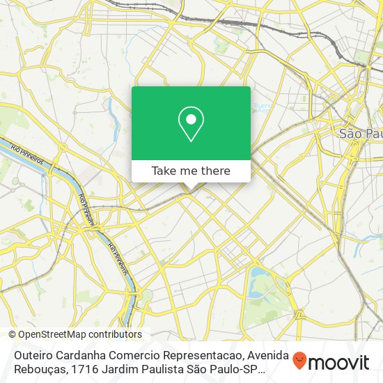 Mapa Outeiro Cardanha Comercio Representacao, Avenida Rebouças, 1716 Jardim Paulista São Paulo-SP 05401-250