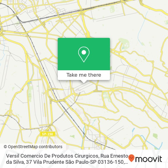 Mapa Versil Comercio De Produtos Cirurgicos, Rua Ernesto da Silva, 37 Vila Prudente São Paulo-SP 03136-150