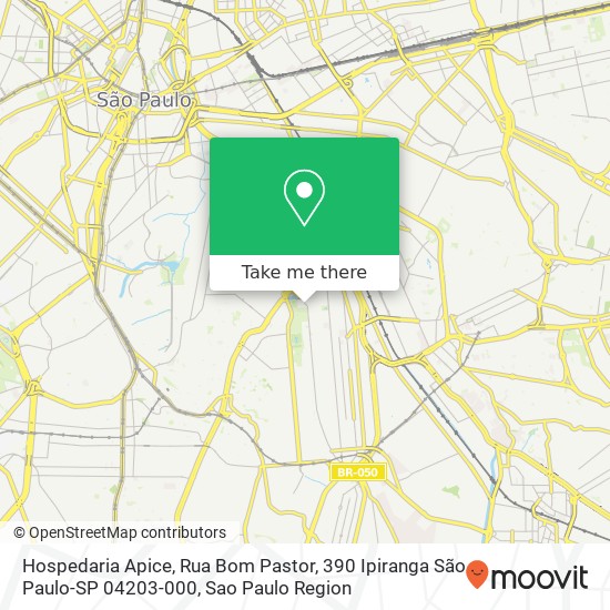 Mapa Hospedaria Apice, Rua Bom Pastor, 390 Ipiranga São Paulo-SP 04203-000