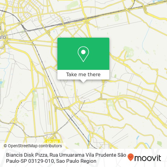 Mapa Biancis Disk Pizza, Rua Umuarama Vila Prudente São Paulo-SP 03129-010