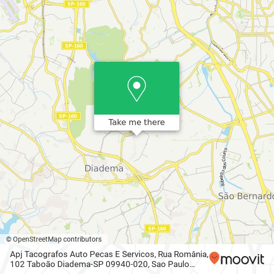 Apj Tacografos Auto Pecas E Servicos, Rua România, 102 Taboão Diadema-SP 09940-020 map