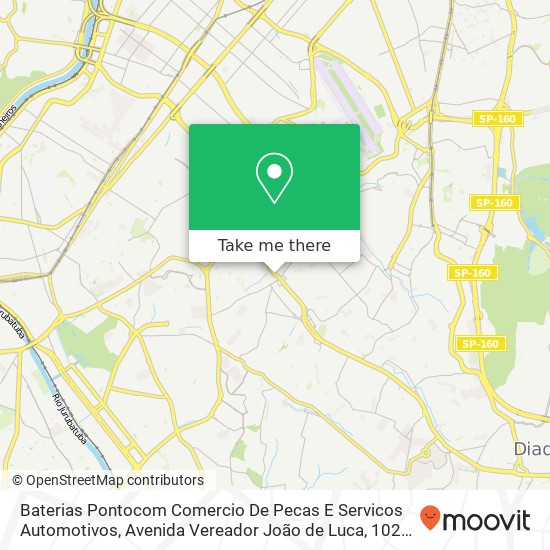 Mapa Baterias Pontocom Comercio De Pecas E Servicos Automotivos, Avenida Vereador João de Luca, 1020 Cidade Ademar São Paulo-SP 04381-000