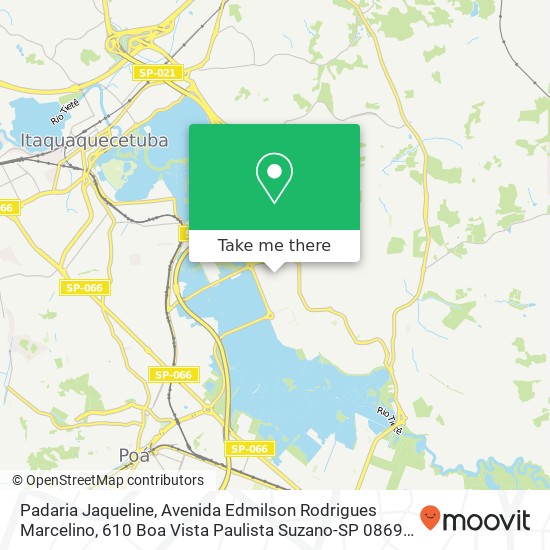 Mapa Padaria Jaqueline, Avenida Edmilson Rodrigues Marcelino, 610 Boa Vista Paulista Suzano-SP 08690-185