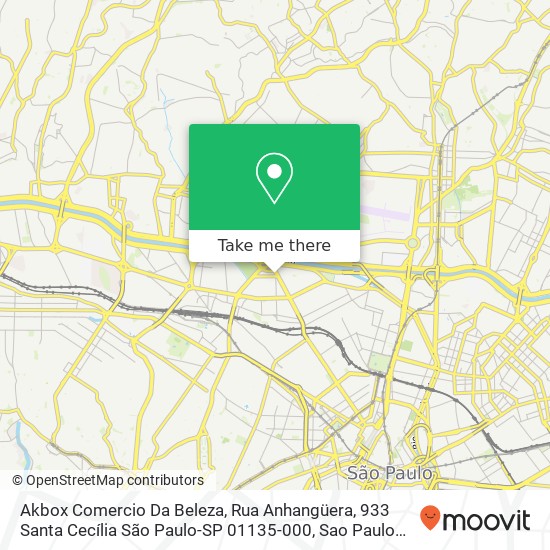 Mapa Akbox Comercio Da Beleza, Rua Anhangüera, 933 Santa Cecília São Paulo-SP 01135-000