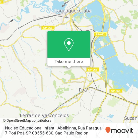 Mapa Nucleo Educacional Infantil Abelhinha, Rua Paraguai, 7 Poá Poá-SP 08555-630