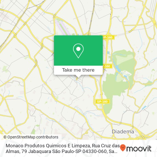 Mapa Monaco Produtos Quimicos E Limpeza, Rua Cruz das Almas, 79 Jabaquara São Paulo-SP 04330-060
