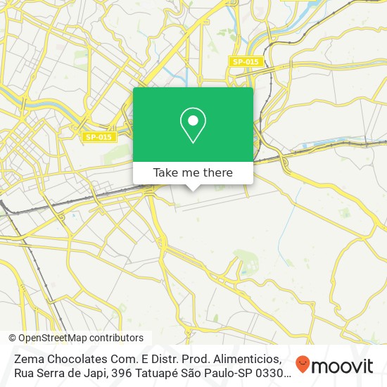 Mapa Zema Chocolates Com. E Distr. Prod. Alimenticios, Rua Serra de Japi, 396 Tatuapé São Paulo-SP 03309-000