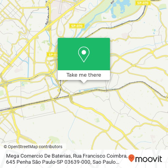 Mapa Mega Comercio De Baterias, Rua Francisco Coimbra, 645 Penha São Paulo-SP 03639-000