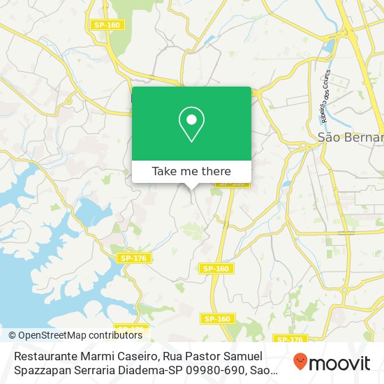 Mapa Restaurante Marmi Caseiro, Rua Pastor Samuel Spazzapan Serraria Diadema-SP 09980-690