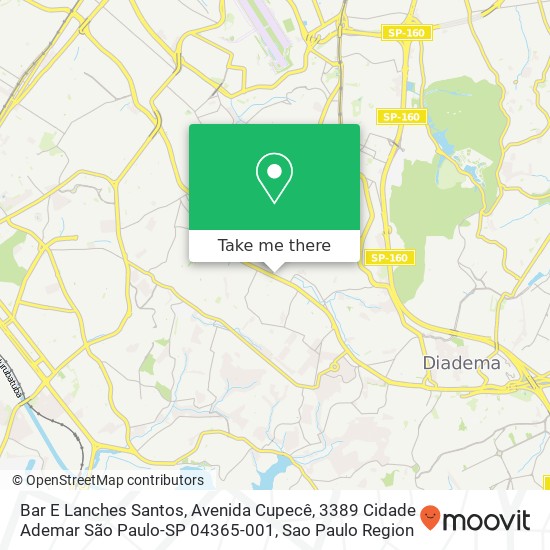 Mapa Bar E Lanches Santos, Avenida Cupecê, 3389 Cidade Ademar São Paulo-SP 04365-001