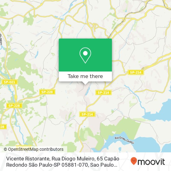 Mapa Vicente Ristorante, Rua Diogo Muleiro, 65 Capão Redondo São Paulo-SP 05881-070