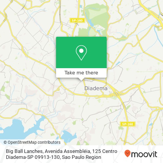 Mapa Big Ball Lanches, Avenida Assembléia, 125 Centro Diadema-SP 09913-130