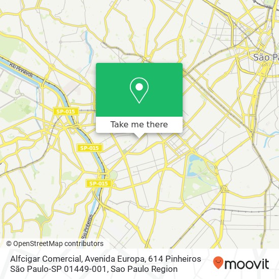 Mapa Alfcigar Comercial, Avenida Europa, 614 Pinheiros São Paulo-SP 01449-001