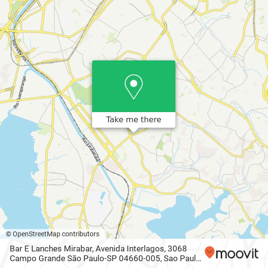 Mapa Bar E Lanches Mirabar, Avenida Interlagos, 3068 Campo Grande São Paulo-SP 04660-005