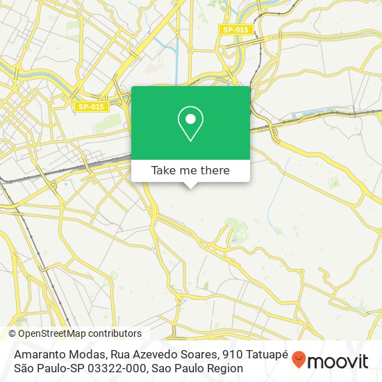 Mapa Amaranto Modas, Rua Azevedo Soares, 910 Tatuapé São Paulo-SP 03322-000