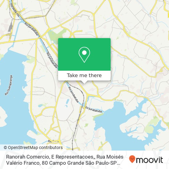Mapa Ranorah Comercio, E Representacoes,, Rua Moisés Valério Franco, 80 Campo Grande São Paulo-SP 04446-100