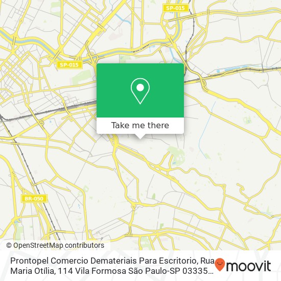 Mapa Prontopel Comercio Demateriais Para Escritorio, Rua Maria Otília, 114 Vila Formosa São Paulo-SP 03335-050