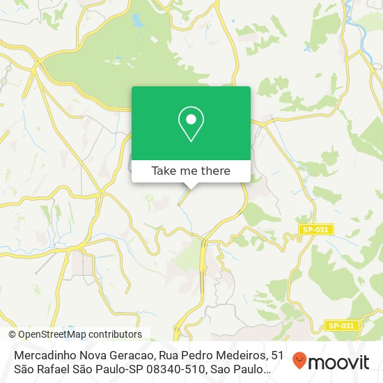 Mapa Mercadinho Nova Geracao, Rua Pedro Medeiros, 51 São Rafael São Paulo-SP 08340-510