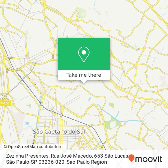 Mapa Zezinha Presentes, Rua José Macedo, 653 São Lucas São Paulo-SP 03236-020