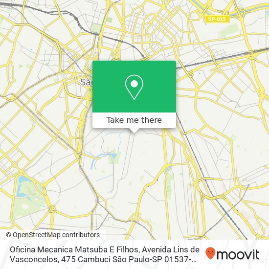 Mapa Oficina Mecanica Matsuba E Filhos, Avenida Lins de Vasconcelos, 475 Cambuci São Paulo-SP 01537-000