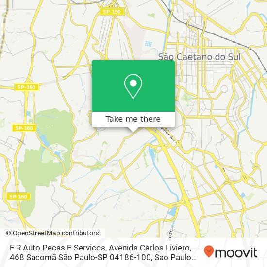 Mapa F R Auto Pecas E Servicos, Avenida Carlos Liviero, 468 Sacomã São Paulo-SP 04186-100