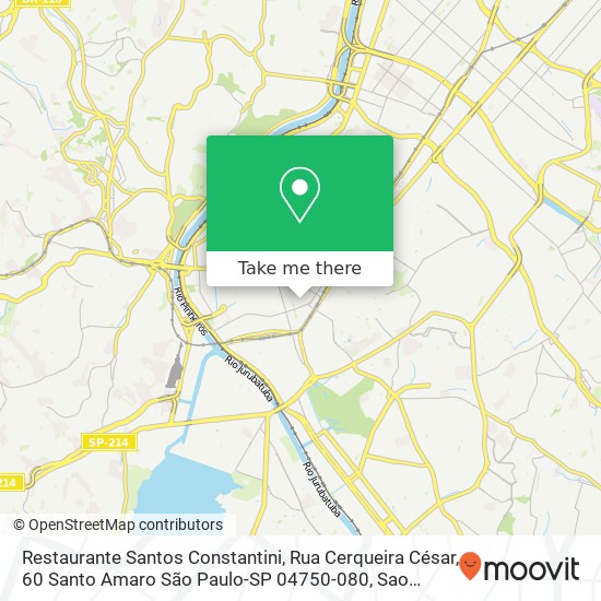 Mapa Restaurante Santos Constantini, Rua Cerqueira César, 60 Santo Amaro São Paulo-SP 04750-080