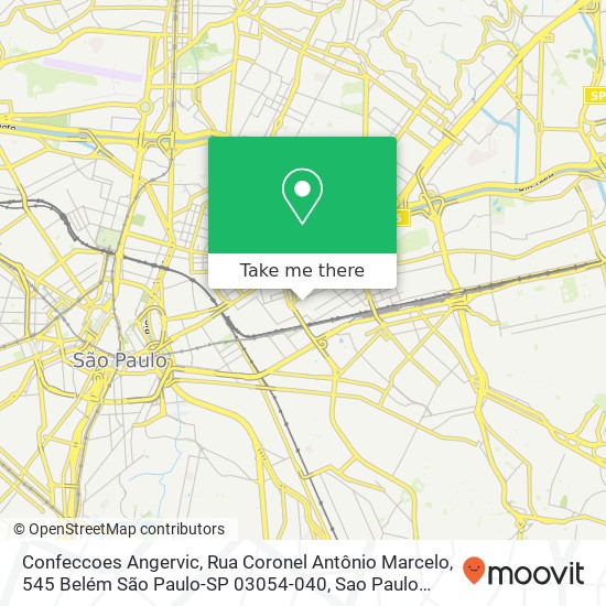 Mapa Confeccoes Angervic, Rua Coronel Antônio Marcelo, 545 Belém São Paulo-SP 03054-040