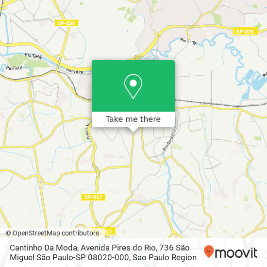 Mapa Cantinho Da Moda, Avenida Pires do Rio, 736 São Miguel São Paulo-SP 08020-000