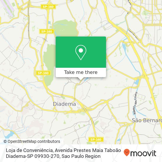 Mapa Loja de Conveniência, Avenida Prestes Maia Taboão Diadema-SP 09930-270