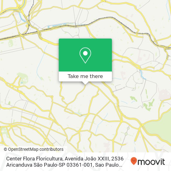 Mapa Center Flora Floricultura, Avenida João XXIII, 2536 Aricanduva São Paulo-SP 03361-001