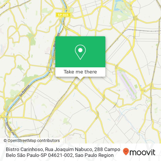 Mapa Bistro Carinhoso, Rua Joaquim Nabuco, 288 Campo Belo São Paulo-SP 04621-002