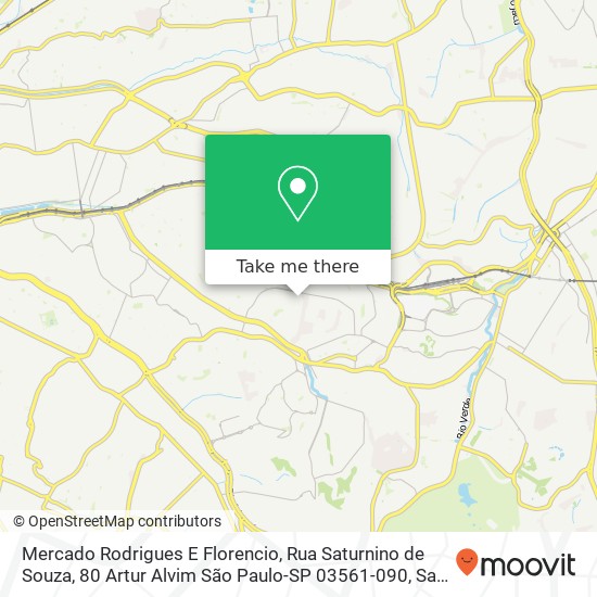 Mapa Mercado Rodrigues E Florencio, Rua Saturnino de Souza, 80 Artur Alvim São Paulo-SP 03561-090