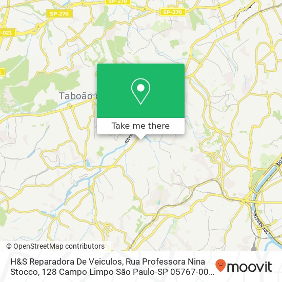 Mapa H&S Reparadora De Veiculos, Rua Professora Nina Stocco, 128 Campo Limpo São Paulo-SP 05767-000