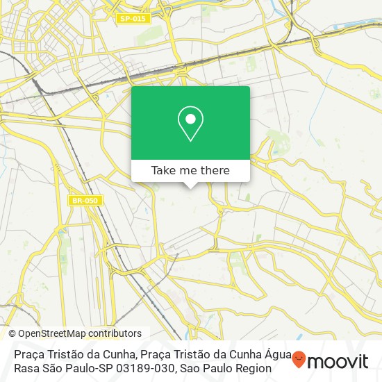 Mapa Praça Tristão da Cunha, Praça Tristão da Cunha Água Rasa São Paulo-SP 03189-030