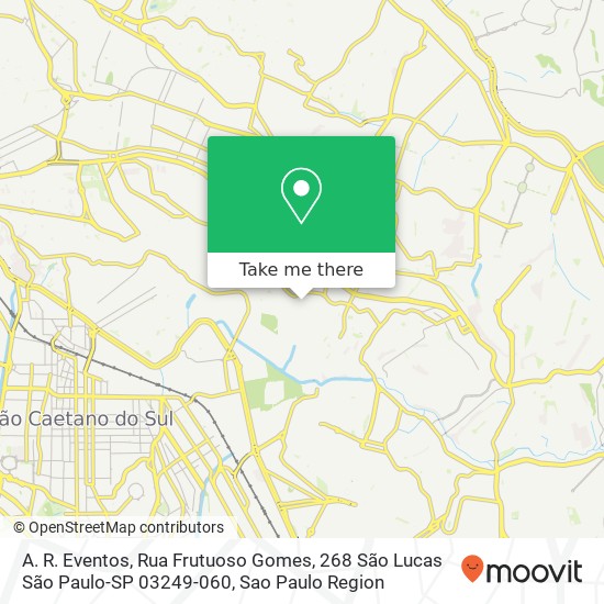 Mapa A. R. Eventos, Rua Frutuoso Gomes, 268 São Lucas São Paulo-SP 03249-060