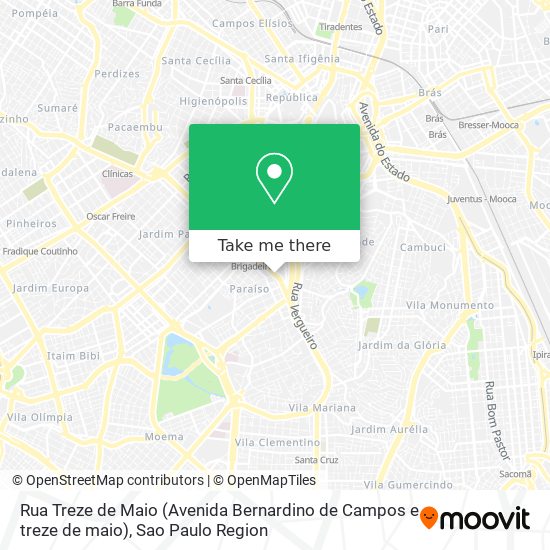 Mapa Rua Treze de Maio (Avenida Bernardino de Campos e treze de maio)