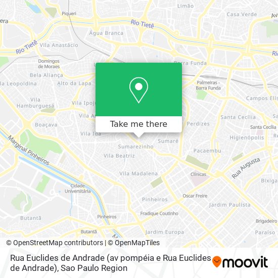 Mapa Rua Euclides de Andrade (av pompéia e Rua Euclides de Andrade)