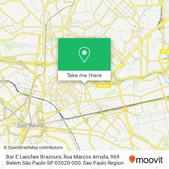 Mapa Bar E Lanches Brazouro, Rua Marcos Arruda, 969 Belém São Paulo-SP 03020-000
