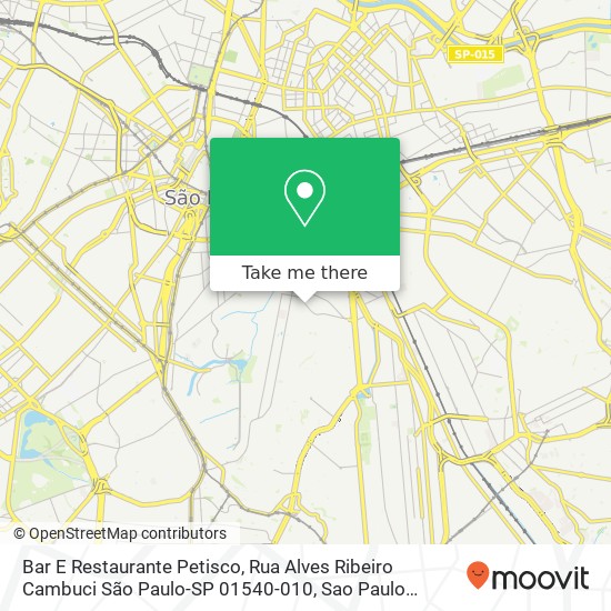 Mapa Bar E Restaurante Petisco, Rua Alves Ribeiro Cambuci São Paulo-SP 01540-010