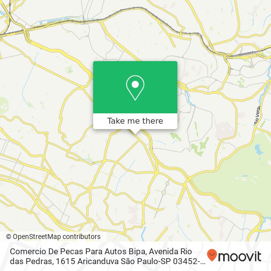 Mapa Comercio De Pecas Para Autos Bipa, Avenida Rio das Pedras, 1615 Aricanduva São Paulo-SP 03452-100