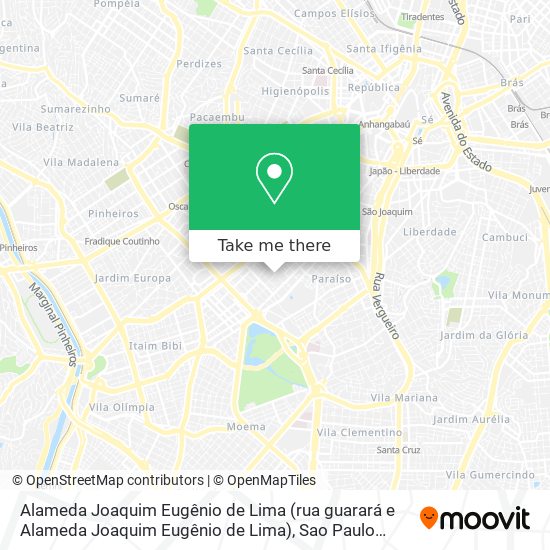 Mapa Alameda Joaquim Eugênio de Lima (rua guarará e Alameda Joaquim Eugênio de Lima)