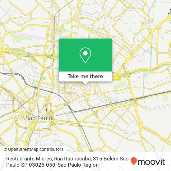 Mapa Restaurante Mieres, Rua Itapiracaba, 315 Belém São Paulo-SP 03025-050