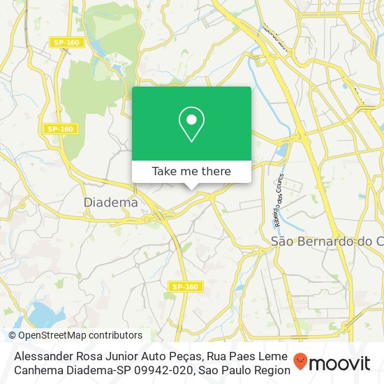 Mapa Alessander Rosa Junior Auto Peças, Rua Paes Leme Canhema Diadema-SP 09942-020