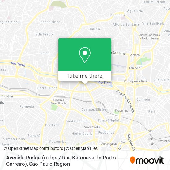 Mapa Avenida Rudge (rudge / Rua Baronesa de Porto Carreiro)