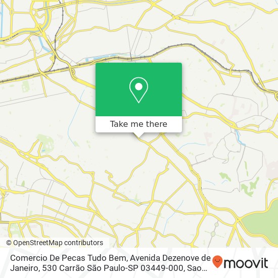Mapa Comercio De Pecas Tudo Bem, Avenida Dezenove de Janeiro, 530 Carrão São Paulo-SP 03449-000