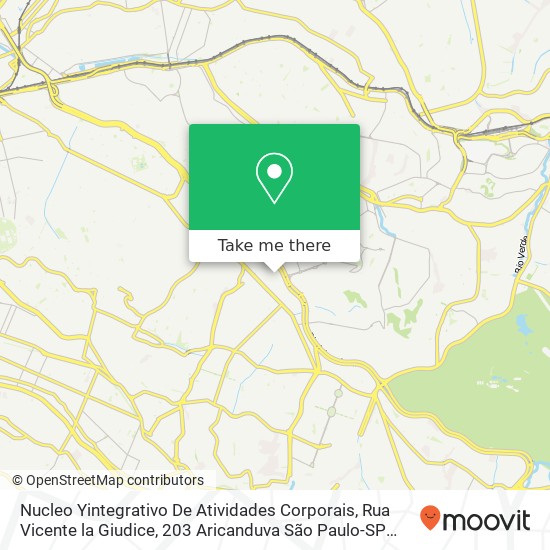 Mapa Nucleo Yintegrativo De Atividades Corporais, Rua Vicente la Giudice, 203 Aricanduva São Paulo-SP 03455-040